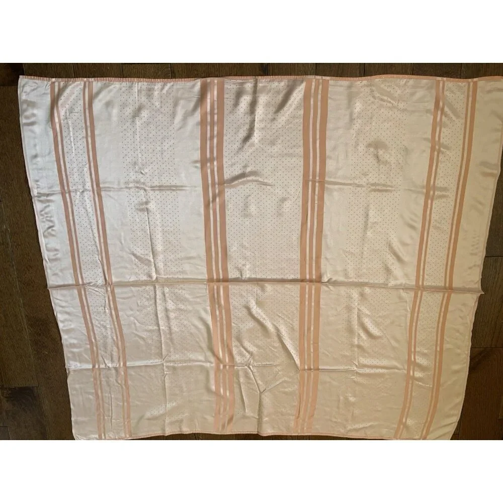 50s 40s Vintage Peachy Pink Polyester Satin Stripe Tablecloth 51x44 Square